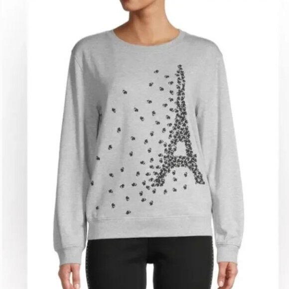 KARL LAGERFELD Paris Fleeting Eiffel Tower Sweatshirt Grey Karl Heads Artsy Logo - Picture 1 of 9